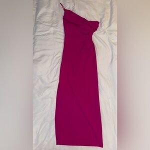 Womens One-Shoulder/Key Hole on one side in Magenta Evening Dress